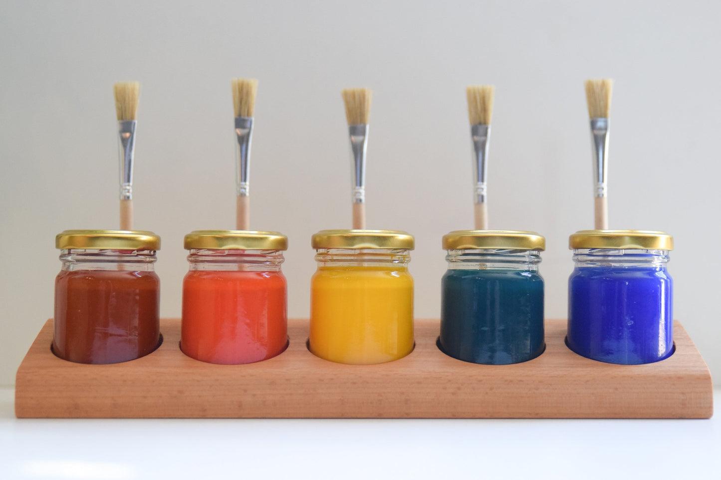 Grennn paint pot holder beech including 5 pots + brushes