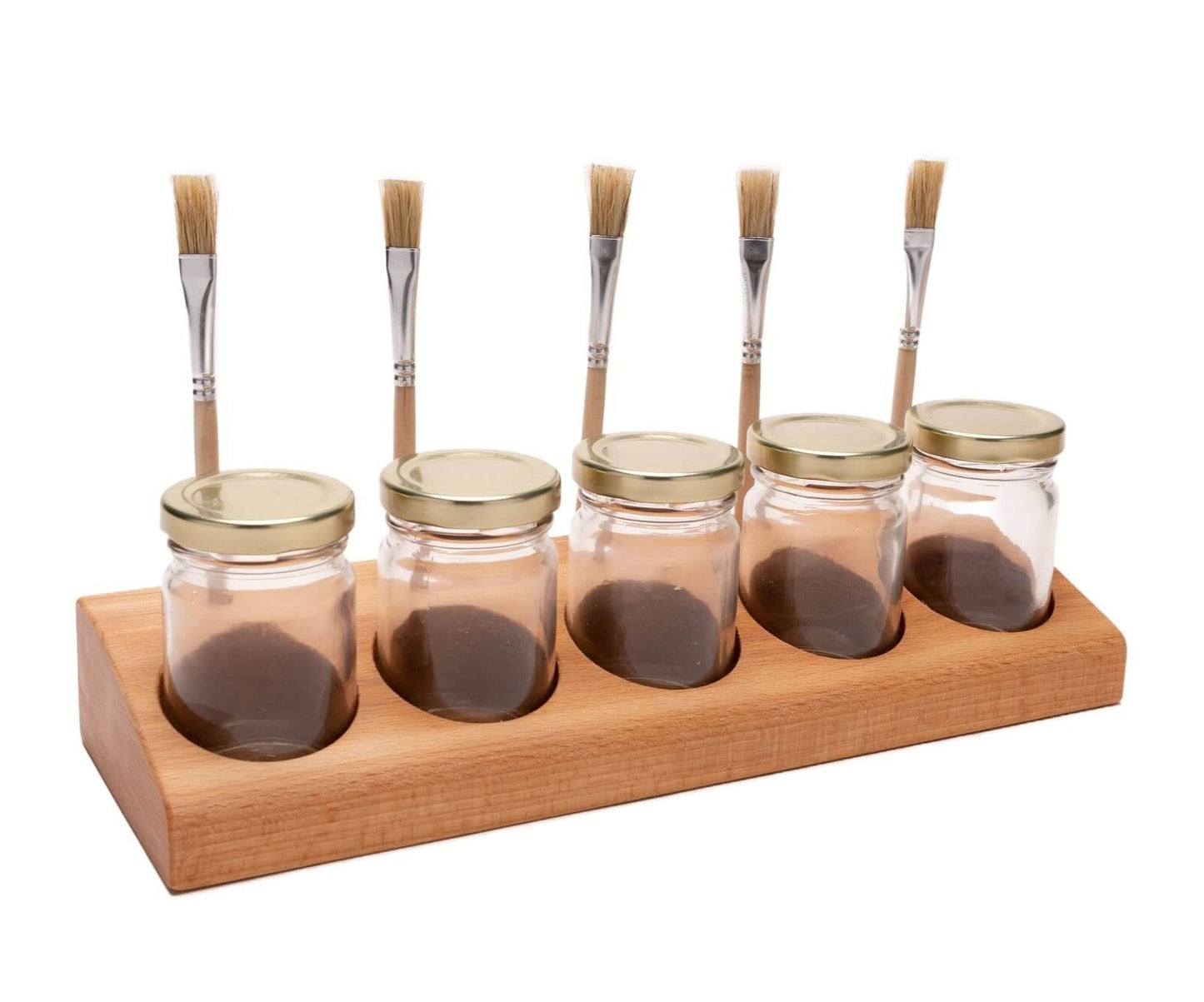 Grennn paint pot holder beech including 5 pots + brushes